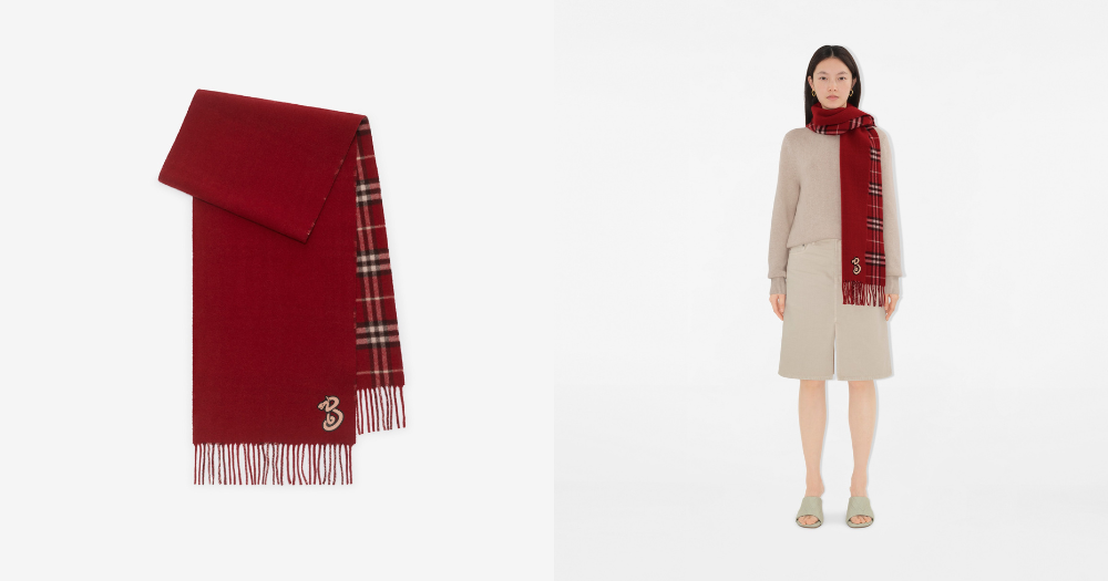 Burberry格紋標籤喀什米爾圍巾，建議售價NT$24,5