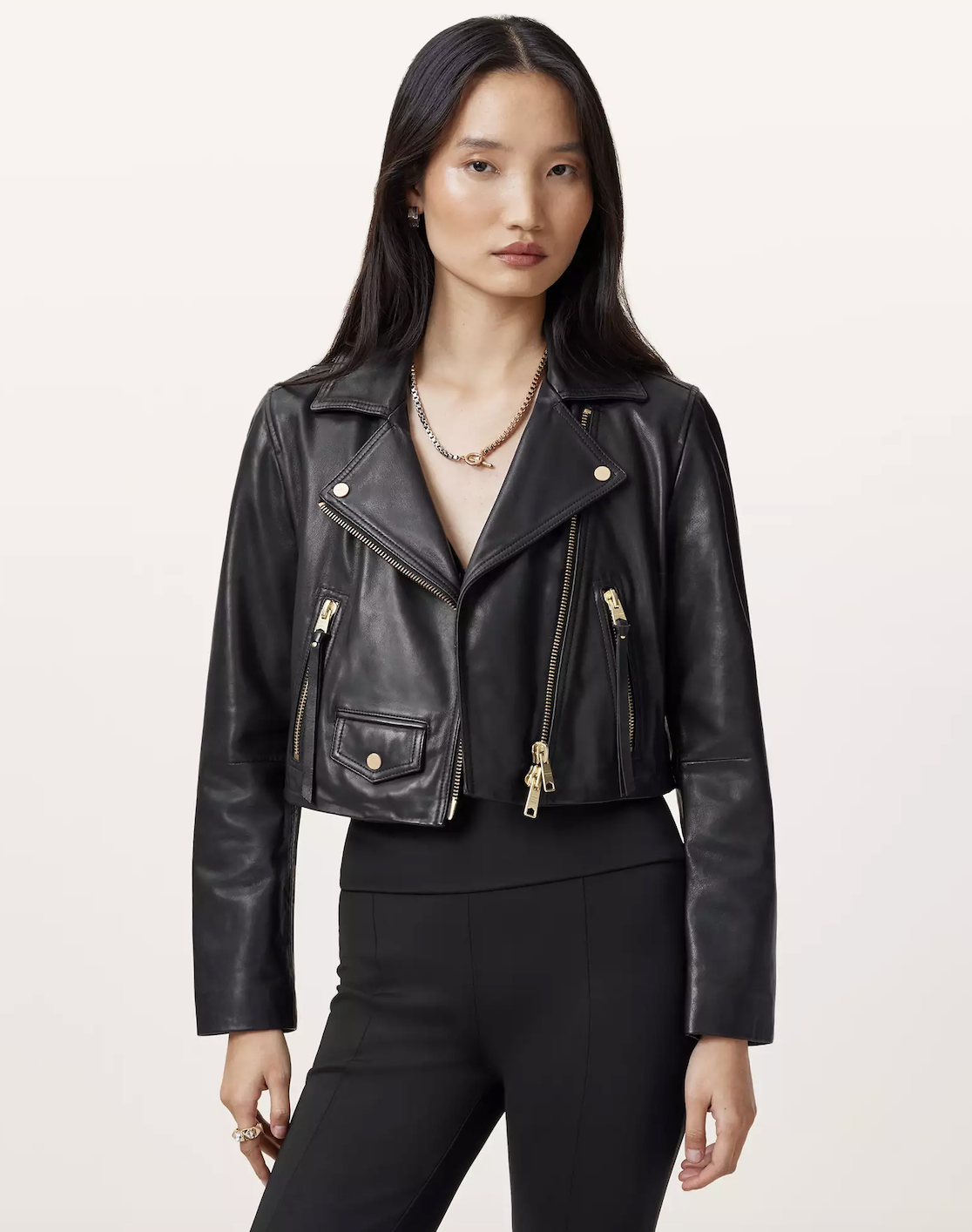 ALLSAINTS ELORA短版羊皮騎士皮衣