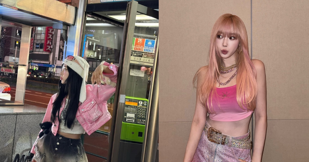 換上粉髮後的 Giselle,穿搭 look 也在街頭與少女