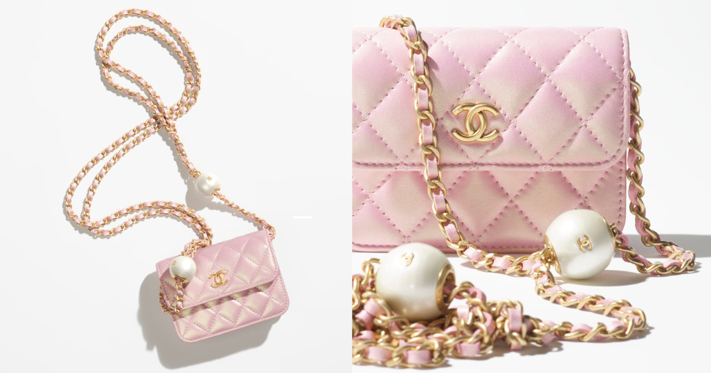 CHANEL珍珠光小羊皮鏈帶小包Clutches with 