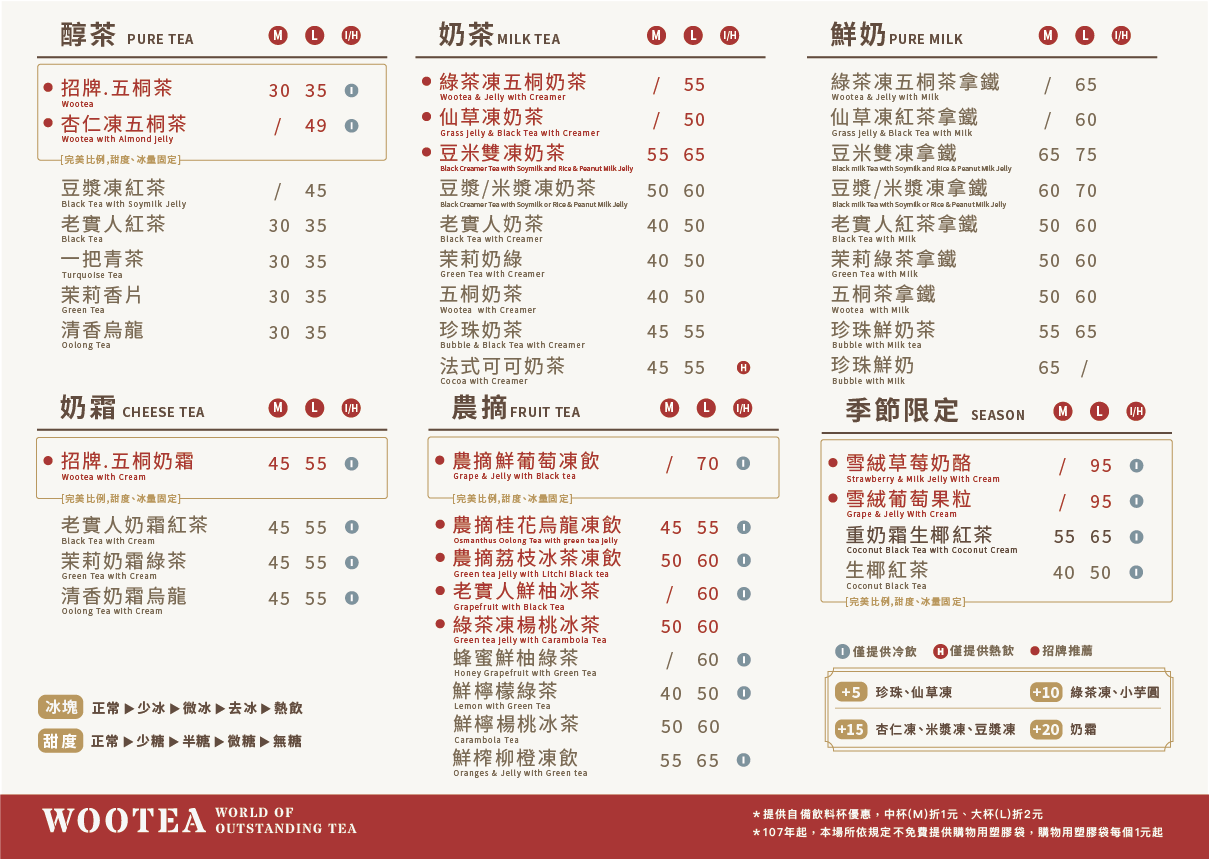 五桐號北部菜單
