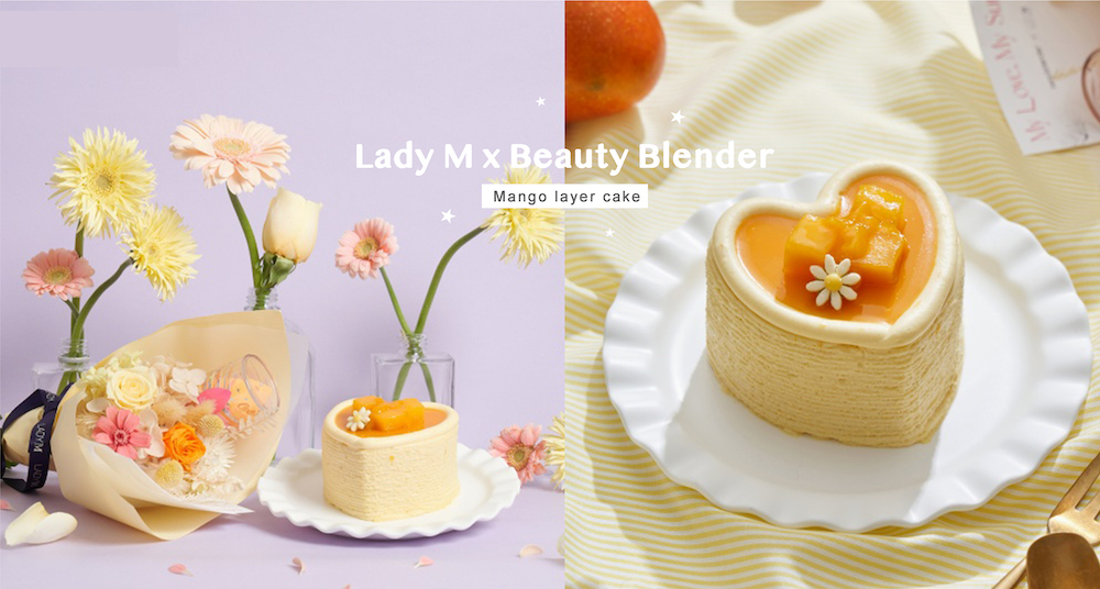情人節首推！Lady M跨界聯名beautyblender新出「愛心芒果千層」！「變色美妝蛋＋永生花」送禮最方便！