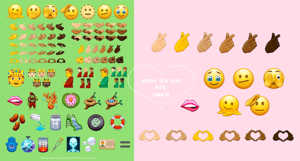 Apple 2021最新Emoji草圖大公開「咬嘴唇、笑到融化、珍珠泡泡」搶先用！韓國大勢「愛心手指」終於推出♡