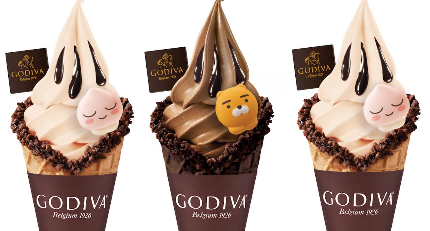 GODIVAＸKAKAO FRIENDS聯名冰品台灣開賣啦！萊恩、桃子限定款巧克力霜淇淋必吃，再推限量凍飲杯！
